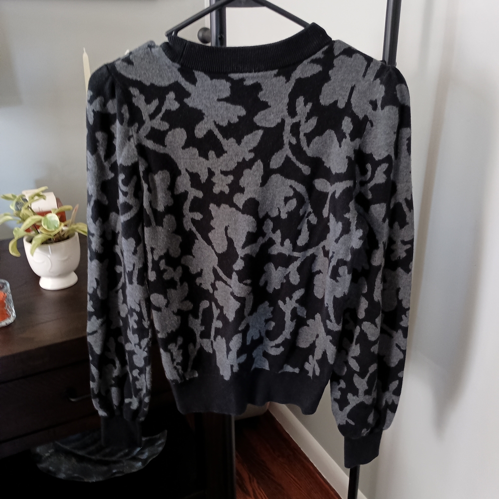 Lilla P Black and Gray Floral Crewneck Sweater